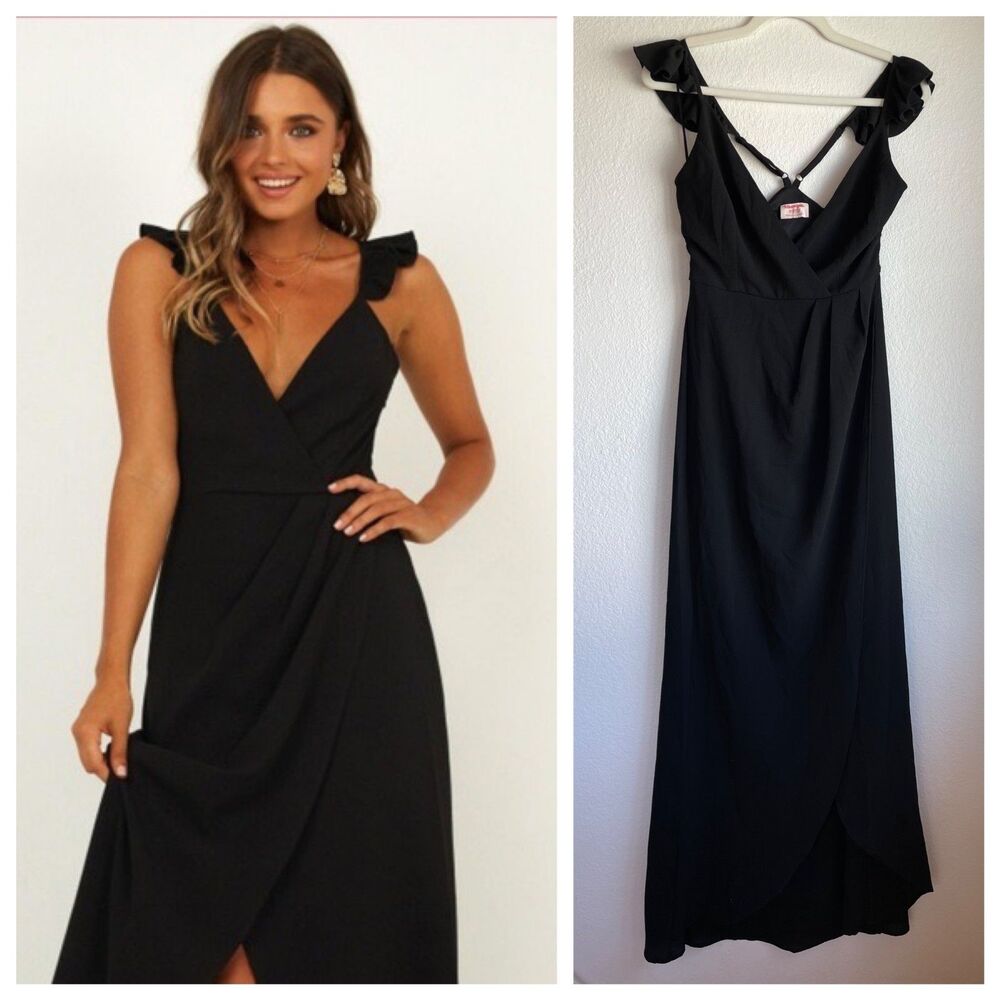 Showpo. Wrap Style Maxi Dress with Ruffle Shoulder and Racerback in Black Size 4